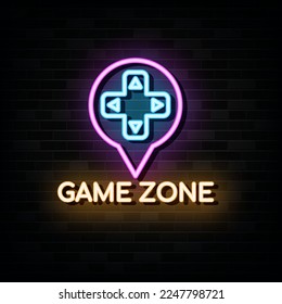 Game Zone Neon Sign with Brick Wall Background