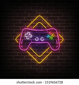 Game zone neon sign, bright signboard, light banner. Game area logo neon, emblem. Vector illustration