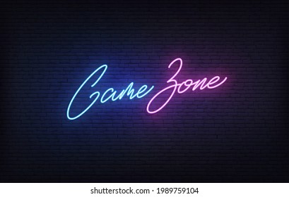 Game Zone neon sign. Glowing Game Zone lettering