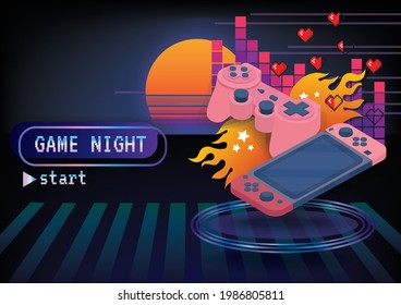 Game zone Game night game icon background vector 