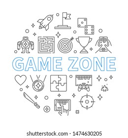 Game Zone vector concept round illustration in outline style