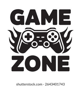Game Zone Vector Design – Gaming Controller Icon with Fire Flames Typography