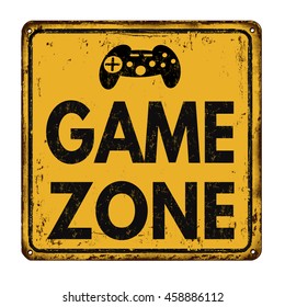 Game zone vintage rusty metal sign on a white background, vector illustration