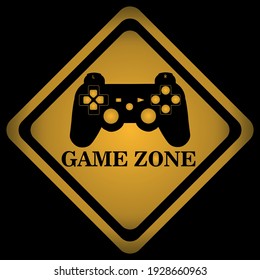 Game zone (GAME ZONE) yellow danger sign on black background vector illustration EPS 10
