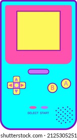 GameBoy 90s colorful Console Vector Illustration. Gaming Mascot Logo. Old Game Retro. Flat Cartoon Style Suitable for icon, symbol, Web Landing Page, Banner, Flyer, Sticker, Card, Background