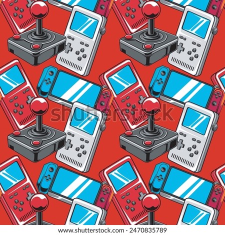 Gameboy, arcade Joystick, gamepad seamless repeat pattern Illustration