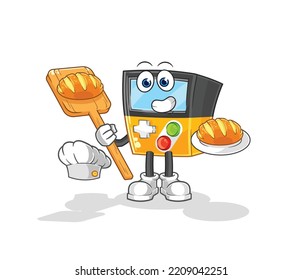 the gameboy baker with bread. cartoon mascot vector