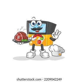 the gameboy chef with meat mascot. cartoon vector