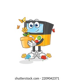 the gameboy with a flower pot. character vector