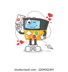 the gameboy hold love letter illustration. character vector