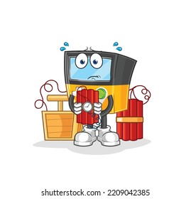 the gameboy holding dynamite character. cartoon mascot vector