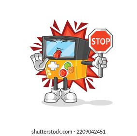 The Gameboy Holding Stop Sign. Cartoon Mascot Vector