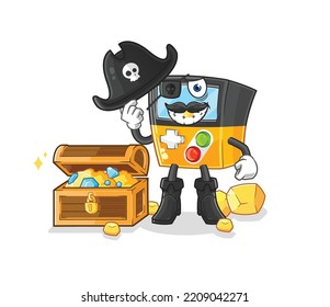 the gameboy pirate with treasure mascot. cartoon vector