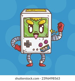 Gameboy retro game console Character cartoon vector illustration. Mascot vector illustration