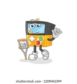 the gameboy sick with limping stick. cartoon mascot vector