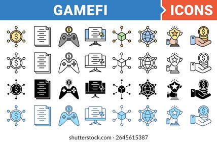 Ícone de banner Gamefi definido com coleção de vários estilos.