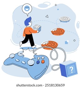 Gamefi vector illustration. The GameFi metaphor represents fusion gaming and financial systems Technology drives innovation in digital gaming and finance sectors Virtual currencies within GameFi