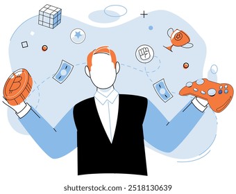 Ilustração do vetor Gamefi. As plataformas GameFi permitem que os jogadores monetizem suas habilidades de jogo e ganhem renda no mundo real Inovação digital em GameFi libera novas possibilidades para jogos imersivos