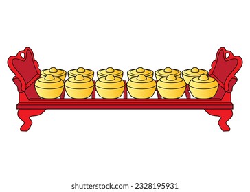 ilustración vectorial de la música tradicional gamelan instrumental,
aislado en fondo blanco.Vista superior