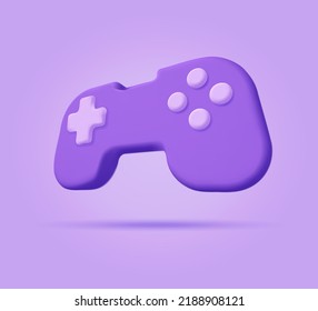 Gamepad 3d. Juego joystick 3d vista realista sobre un fondo morado. Ilustración del vector