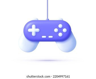 Gamepad 3d icon, great design for any purposes. Purple gamepad 3d icon on white background. Digital computer entertainment. Isolated vector illustration