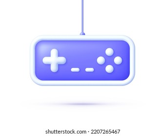 Icono 3d de Gamepad, gran diseño para cualquier propósito. Icono de 3d de gamepad púrpura sobre fondo blanco. Entretenimiento digital para ordenadores. Ilustración vectorial aislada