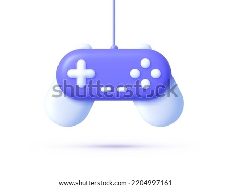 Gamepad 3d icon, great design for any purposes. Purple gamepad 3d icon on white background. Digital computer entertainment. Isolated vector illustration