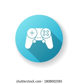 Gamepad blue flat design long shadow glyph icon. Video game controller. Wireless joystick for play station. Electronic device for entertainment. Modern technology. Silhouette RGB color illustration