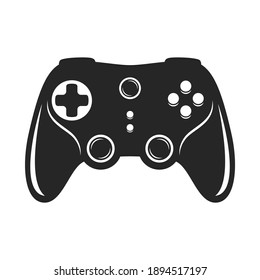 Gamepad bold black silhouette icon isolated on white. Joypad with buttons pictogram. Game controller, pad, wireless device for playing on computer vector element for infographic, web.