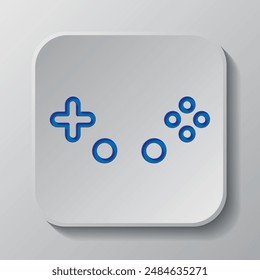 Gamepad buttons simple icon vector. Flat design. Paper cut design. Cutted blue symbol with shadow. Gray badge button, gray background.ai