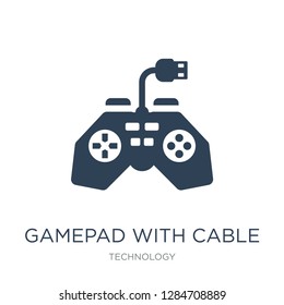 gamepad with cable icon vector on white background, gamepad with cable trendy filled icons from Technology collection, gamepad with cable vector illustration
