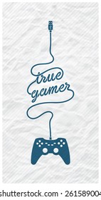 Gamepad with Cable in the Shape of a Text Message on Textured Paper Background
