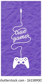 Gamepad with Cable in the Shape of a Text Message on Textured Paper Background