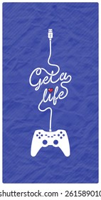 Gamepad with Cable in the Shape of a Text Message on Textured Paper Background