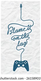 Gamepad with Cable in the Shape of a Text Message on Textured Paper Background