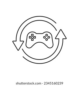 Gamepad in circular arrow icon line style isolated on white background. Vector illustration
