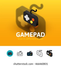 Gamepad color icon, vector symbol in flat, outline and isometric style isolated on blur background