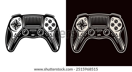 Gamepad for console vector illustration in two styles, black on white and color on dark background