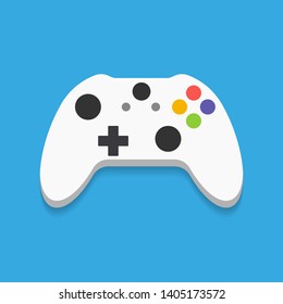 Gamepad, Controller, Eingabegerät. Spielkonsolen, Videospiele, Unterhaltung, Arkade. Flacher Stil, bunt, Vektorgrafik.