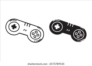 Gamepad controller in outline and silhouette style