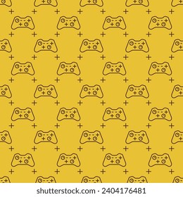 Gamepad or Controller vector concept yellow seamless pattern in thin line style