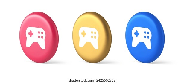 Gamepad controller virtual gaming connect button joystick joypad web app 3d realistic blue gold and pink icons. Electronic control gaming playing hardware keyboard interface