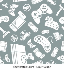 Gamepad and Game console background - Vector seamless pattern solid silhouettes of joysticks and cyber sport graphic design