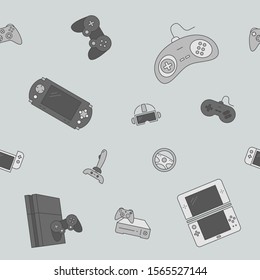 Gamepad and Game console background - Vector color seamless pattern of joysticks and cyber sport graphic design