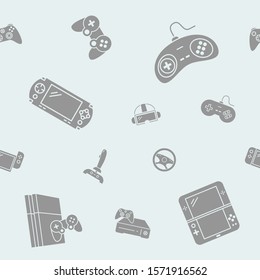Gamepad and Game console background - Vector seamless pattern solid silhouettes of joysticks and cyber sport graphic design