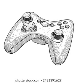 Gamepad for game console. Object isolated on beige background. Simple line sketch