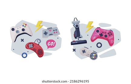 Gamepad and Game Controller as Input Device for Video Game Console Vector Composition Set