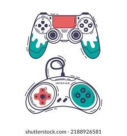 Gamepad as Game Controller and Input Device for Video Game Console Outline Vector Set