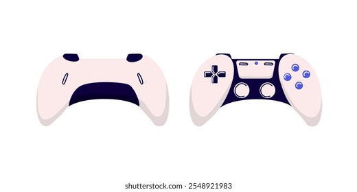 Gamepad, Game Controller or Joystick isolated on white background. front and back view. Flat Design.