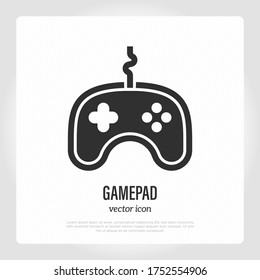 Gamepad, game controller. Symbol of video game or entertainment. Gamer equipment. Thin line icon. Vector illustration.